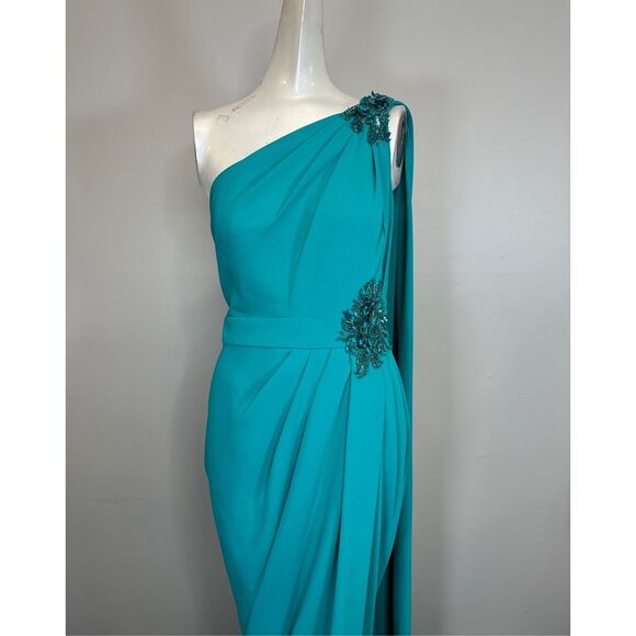 NWT Zuhair Murad Embellished Beaded Draped One-Shoulder Gown Blue Size 10 $4550 - Picture 4 of 10